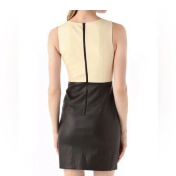 Theory Feria C Danish Leather Dress Bone & Black Lined Sleeveless Bodycon Size 0 - Picture 3 of 10